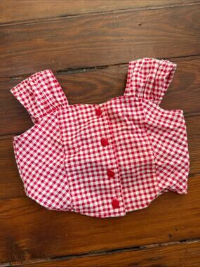 Vintage Eve Byer gingham picnic plaid button up cropped bow back top sz 6